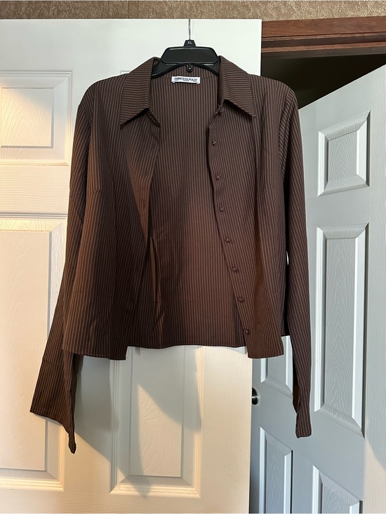 Princess Polly Tops - Princess Polly Brown Pinstripe Shirt Jacket